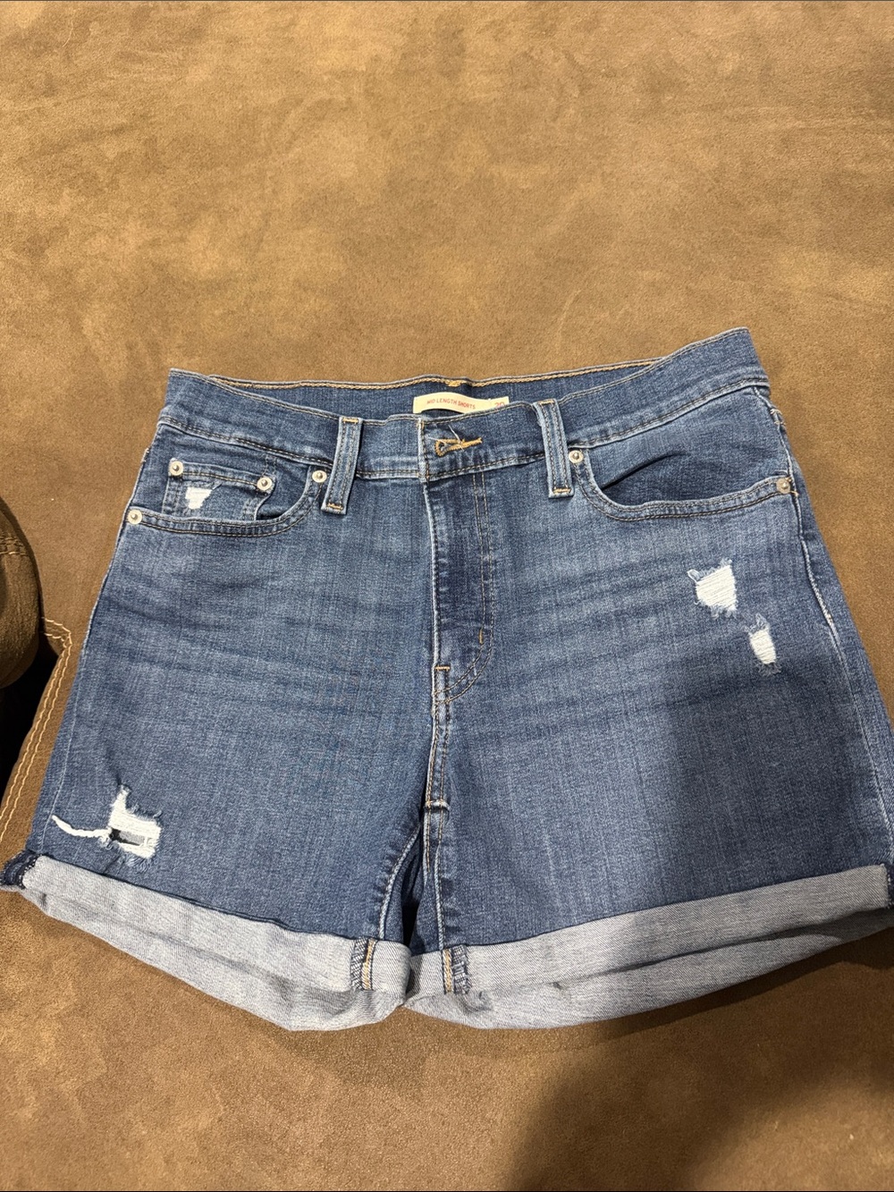 Levi's Medium Blue Distressed Cuffed Denim Shorts